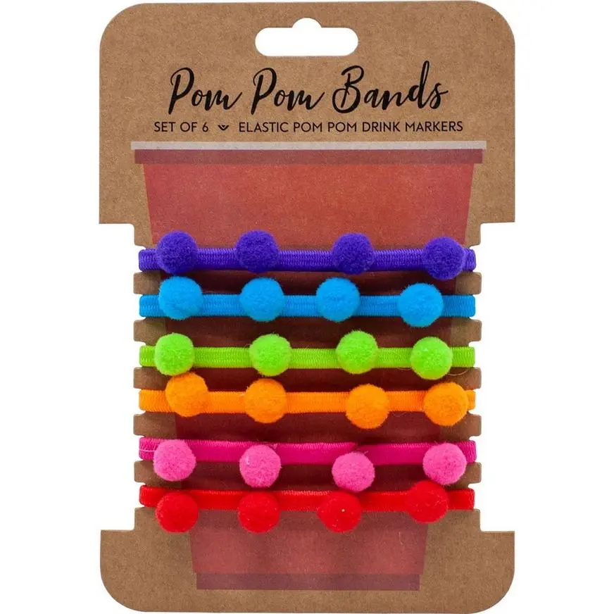 Pom-Pom Band Drink Markers, 6ct 3 Pom-Pom Band Drink Markers, 6ct