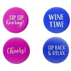 Blue & Pink Cheers! Silicone Bottle Caps, 4ct -Costume Party Decor Store 934461 02