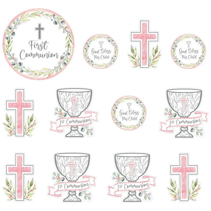 Pink My First Communion Cardstock Cutouts, 12ct 3 Pink My First Communion Cardstock Cutouts, 12ct