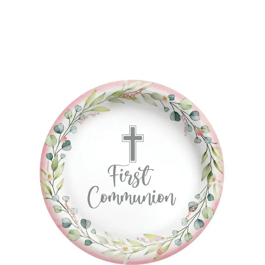Pink My First Communion Paper Dessert Plates, 6.75in, 20ct 3 Pink My First Communion Paper Dessert Plates, 6.75in, 20ct