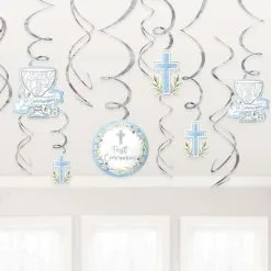 Blue My First Communion Swirl Decorations, 12ct