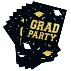 Black & Gold Grad Party Paper Invitations, 4.25in X 6.25in, 8ct