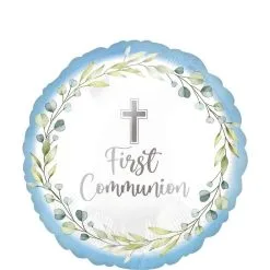 Blue Foliage My First Communion Foil Balloon, 17in