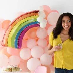 Half Rainbow Foil Balloon, 45.5in X 31in, With Latex Balloons