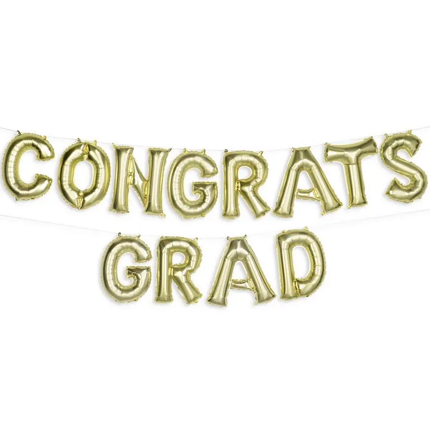Air Filled Gold Congrats Grad Balloon Phrase Banner Kit, 16in Letters, 16pc 3 Air Filled Gold Congrats Grad Balloon Phrase Banner Kit, 16in Letters, 16pc