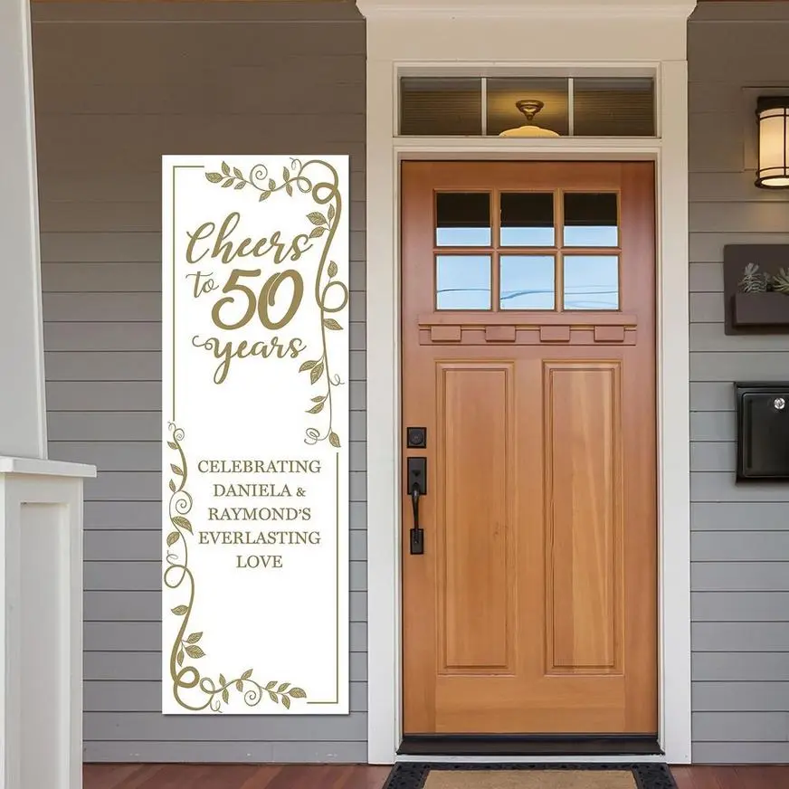 Custom Gold 50th Vinyl Vertical Banner, 2ft X 6ft 3 Custom Gold 50th Vinyl Vertical Banner, 2ft X 6ft