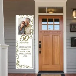 Custom Gold 50th Vinyl Photo Vertical Banner, 2ft X 6ft