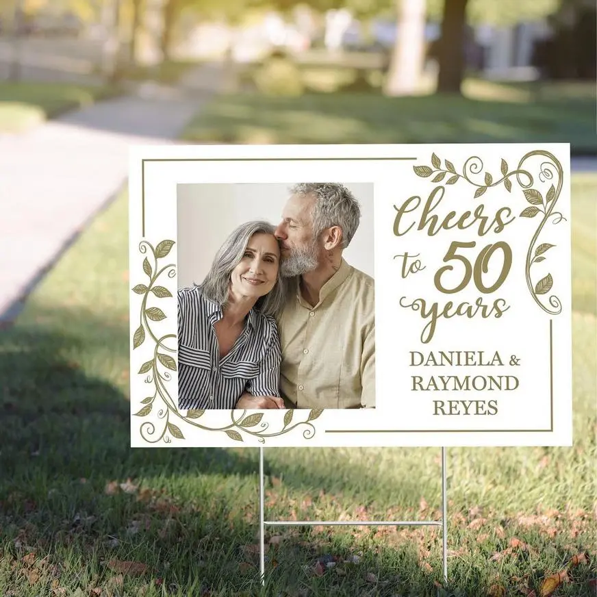 Custom Gold 50th Plastic Photo Yard Sign 3 Custom Gold 50th Plastic Photo Yard Sign