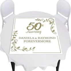 Custom Gold 50th Vinyl Square Table Topper, 40in X 40in