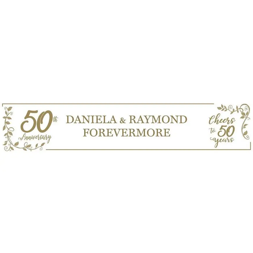 Custom Gold 50th Vinyl Table Runner, 80in X 16in 3 Custom Gold 50th Vinyl Table Runner, 80in X 16in