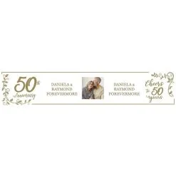 Custom Gold 50th Vinyl Photo Table Runner, 80in X 16in