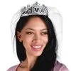 Silver Rhinestone Heart Tiara With Veil -Costume Party Decor Store 938510