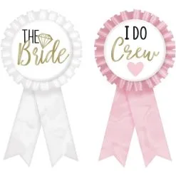 The Bride & I Do Crew Fabric Award Ribbons, 3in X 5.85in, 8pc