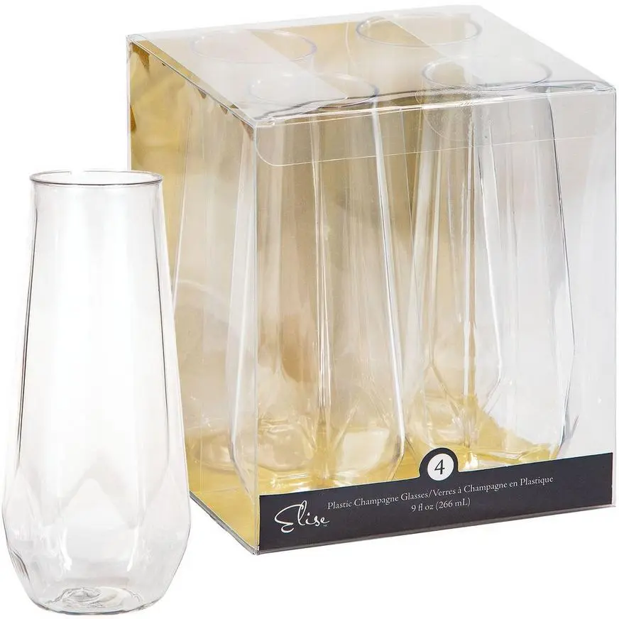 Faceted Clear Plastic Stemless Champagne Flutes, 9oz, 4ct 3 Faceted Clear Plastic Stemless Champagne Flutes, 9oz, 4ct
