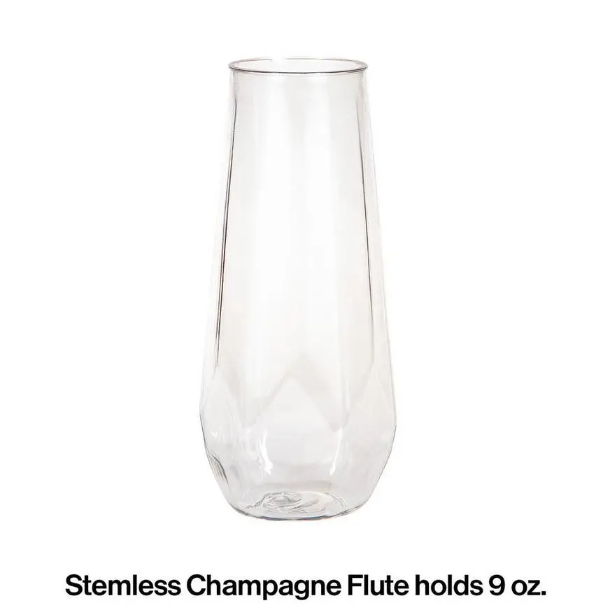 Faceted Clear Plastic Stemless Champagne Flutes, 9oz, 4ct 4 Faceted Clear Plastic Stemless Champagne Flutes, 9oz, 4ct - Image 2
