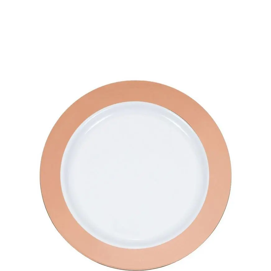 Rose Gold Border Premium Plastic Dessert Plates, 7in, 10ct 3 Rose Gold Border Premium Plastic Dessert Plates, 7in, 10ct