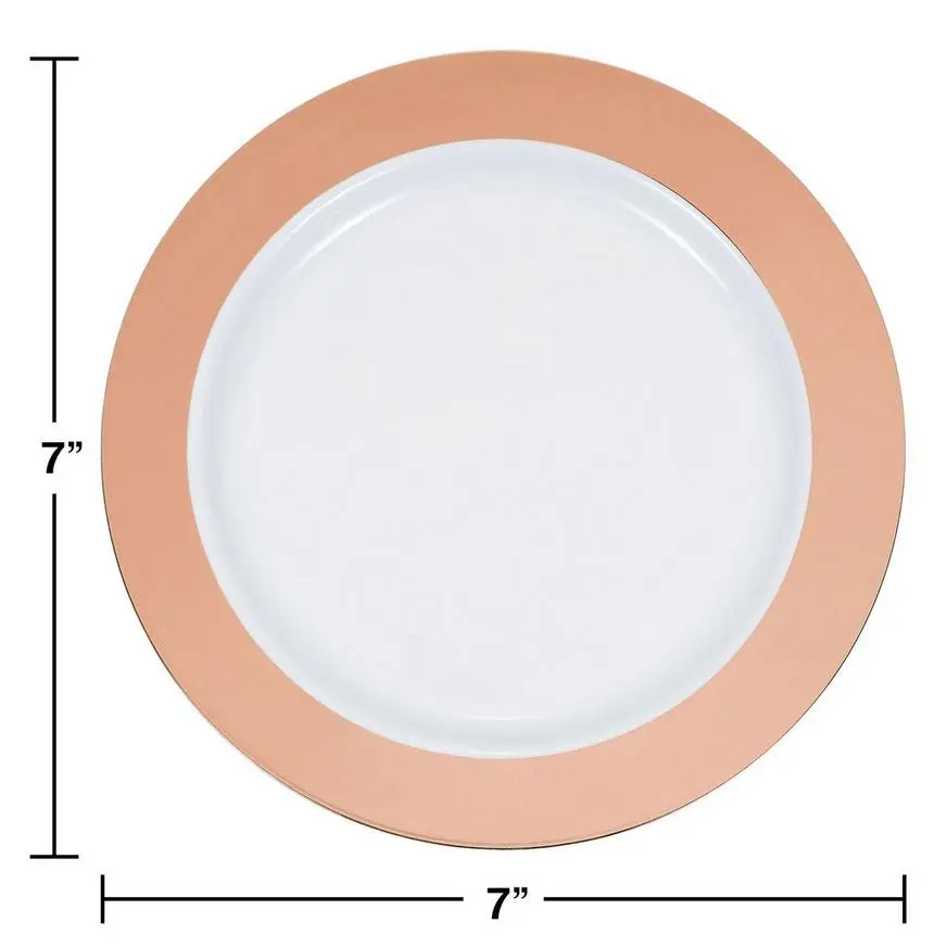 Rose Gold Border Premium Plastic Dessert Plates, 7in, 10ct 4 Rose Gold Border Premium Plastic Dessert Plates, 7in, 10ct - Image 2