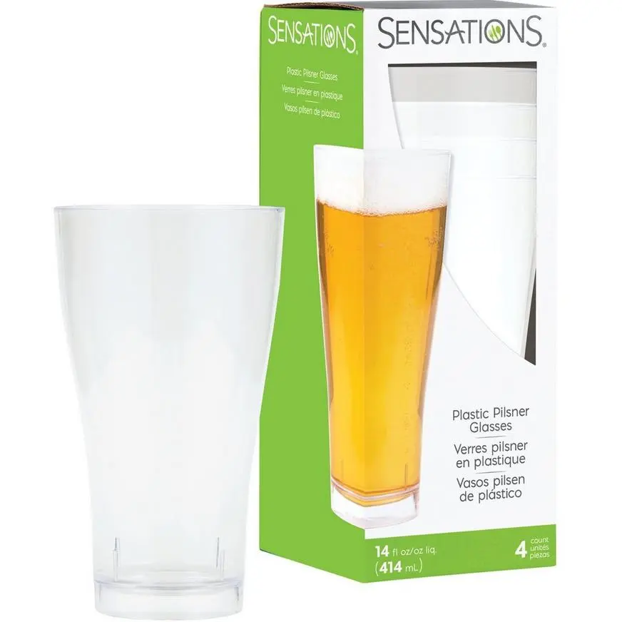 Plastic Pilsner Glasses, 14oz, 4ct 3 Plastic Pilsner Glasses, 14oz, 4ct