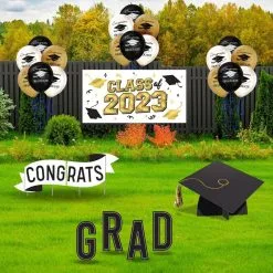 Black, Gold & Silver Congrats Grad 2023 Graduation Outdoor Decorating Kit