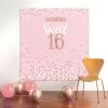 Customizable Rose Gold Sweet Sixteen Birthday Plastic Scene Setter, 5.4ft X 5.4ft -Costume Party Decor Store 941428