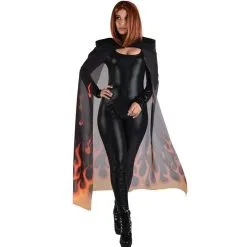 AMSCAN Adult Sheer Black Flames Mesh Cape
