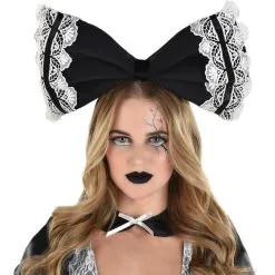 Adult Black & White Creepy Doll Bow Headband -Costume Party Decor Store 942187 02