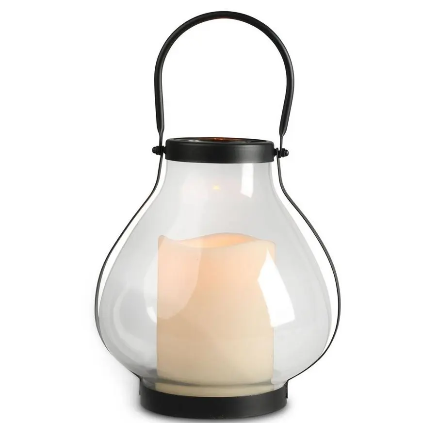 Schoolhouse LED Candle Metal & Glass Lantern, 8.25in X 10.25in 5 Schoolhouse LED Candle Metal & Glass Lantern, 8.25in X 10.25in - Image 3