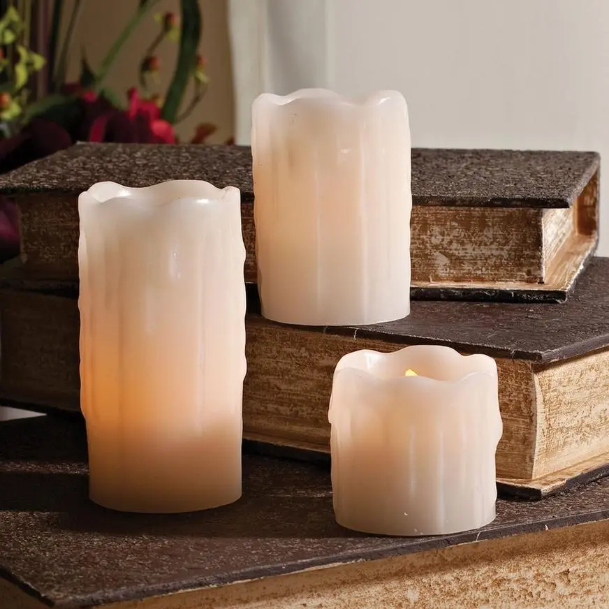White Wax Drip Votive Flameless LED Candle Set, 3pc 3 White Wax Drip Votive Flameless LED Candle Set, 3pc