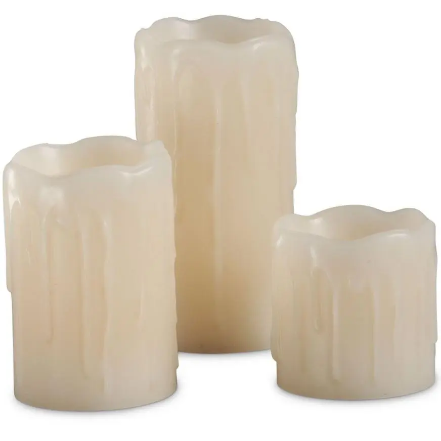 White Wax Drip Votive Flameless LED Candle Set, 3pc 4 White Wax Drip Votive Flameless LED Candle Set, 3pc - Image 2