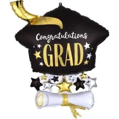 Grad Cap & Diploma Congratulations Grad Foil Balloon Bouquet, 5pc -Costume Party Decor Store 947766 02
