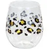 Black & Metallic Gold Leopard Print Plastic Stemless Wine Glass, 14oz -Costume Party Decor Store 948934
