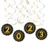 Black, Silver & Gold New Year's Eve 2023 Cardstock Swirl & Fan Decorations, 12pc -Costume Party Decor Store 949069