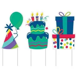 Happy Birthday Phrase & Icons Corrugated Plastic Yard Sign Set, 20pc -Costume Party Decor Store 951878 02