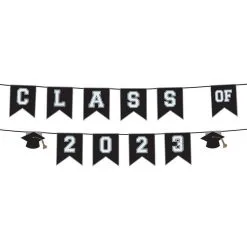 Black & White Class Of 2023 Graduation Plastic Pennant Banner, 12ft