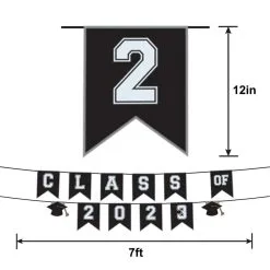 Black & White Class Of 2023 Graduation Plastic Pennant Banner, 12ft -Costume Party Decor Store 953327 02