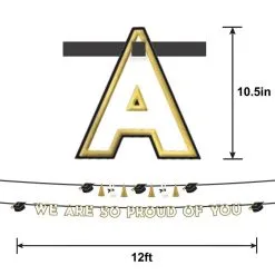 Black, White, & Gold Proud Of You Graduation Banner Set, 12ft, 2pc -Costume Party Decor Store 953328 02