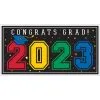 Multicolor Congrats Grad 2023 Plastic Banner, 65in X 33.5in -Costume Party Decor Store 953332