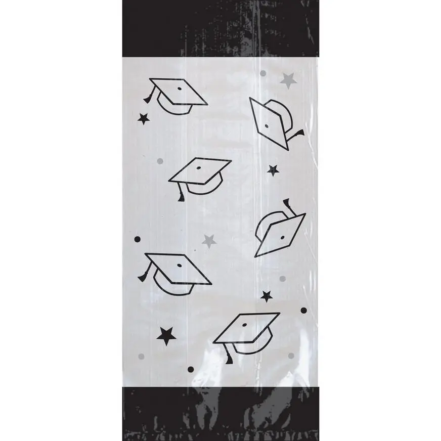 Black & Silver Mortarboard Graduation Cellophane Treat Bags, 4in X 9.5in, 20ct 3 Black & Silver Mortarboard Graduation Cellophane Treat Bags, 4in X 9.5in, 20ct