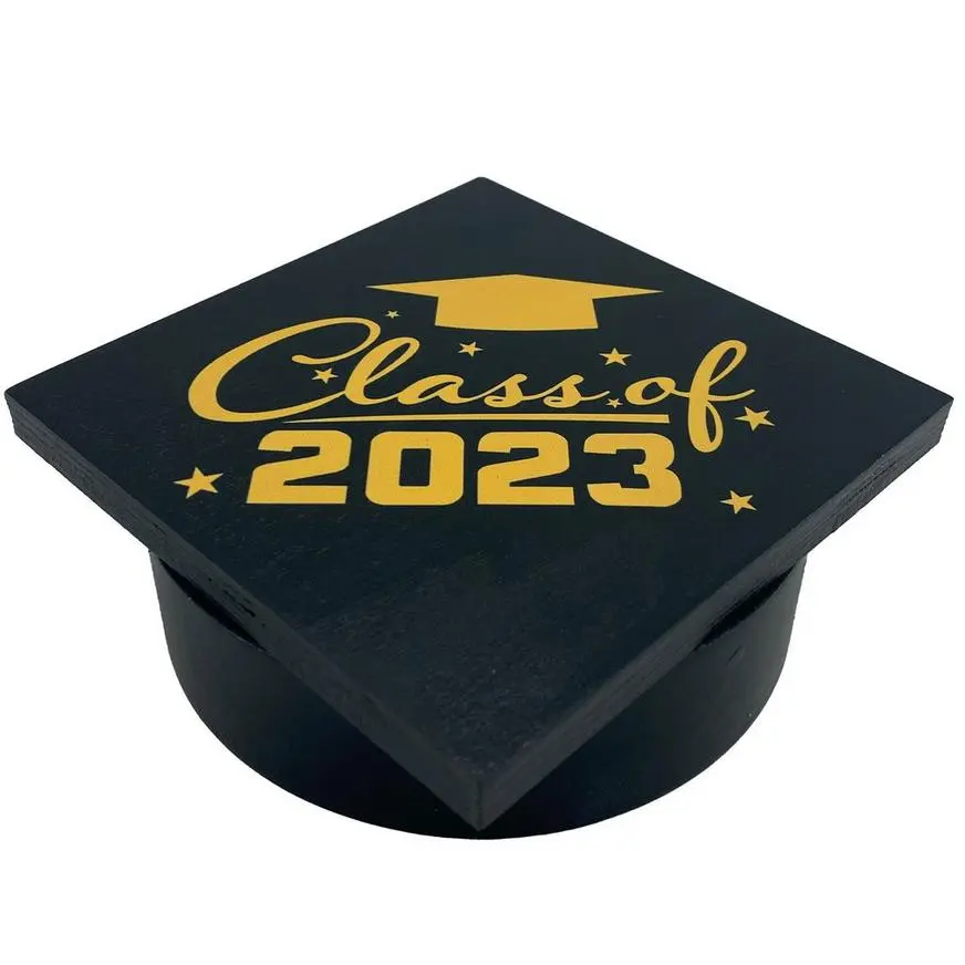 Black & Gold 2023 Graduation Cap Wood Treasure Box, 4.5in 3 Black & Gold 2023 Graduation Cap Wood Treasure Box, 4.5in