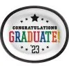 Multicolor Congratulations Graduate 2023 Oval Paper Plates, 12in X 10in, 20ct - Graduation Brights -Costume Party Decor Store 953467