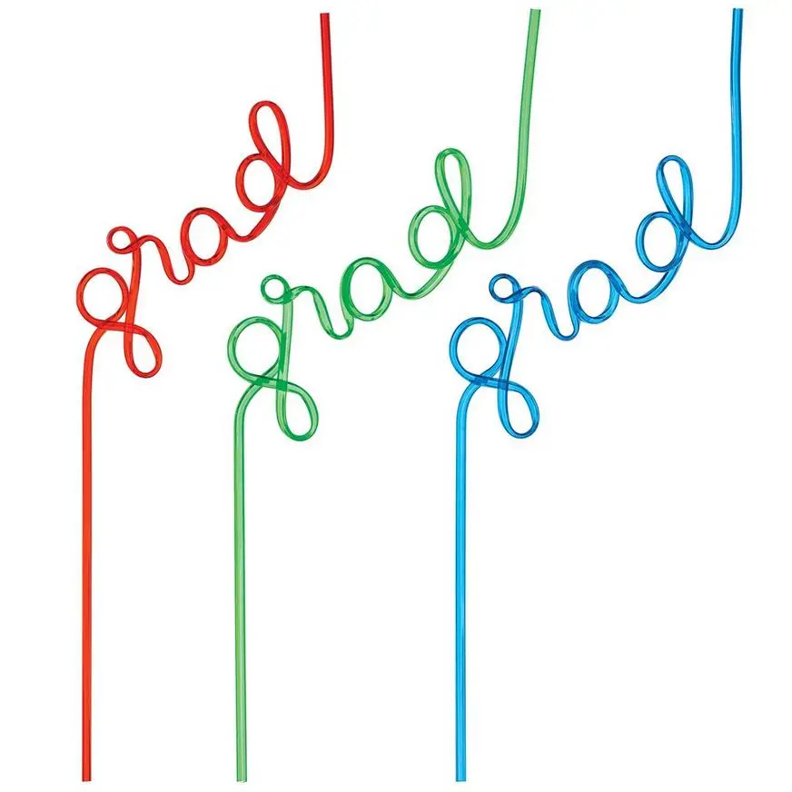 Graduation Plastic Silly Straws, 8.5in, 6ct 3 Graduation Plastic Silly Straws, 8.5in, 6ct