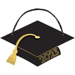 Black & Gold Class Of 2023 Graduation MDF Sign With Tassel, 8in X 8.3in