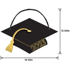Black & Gold Class Of 2023 Graduation MDF Sign With Tassel, 8in X 8.3in -Costume Party Decor Store 953491 02