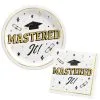 Black, White, & Gold Master's Graduation Lunch Plates (9in) & Lunch Napkins (6.5in) For 30 Guests -Costume Party Decor Store 953575