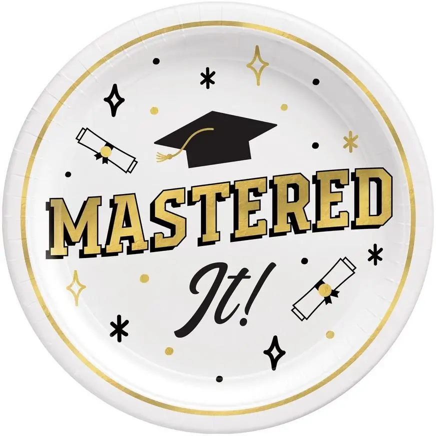 Black, White, & Gold Master's Graduation Lunch Plates (9in) & Lunch Napkins (6.5in) For 30 Guests 4 Black, White, & Gold Master's Graduation Lunch Plates (9in) & Lunch Napkins (6.5in) For 30 Guests - Image 2