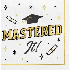 Black, White, & Gold Master's Graduation Lunch Plates (9in) & Lunch Napkins (6.5in) For 30 Guests 8 Black, White, & Gold Master's Graduation Lunch Plates (9in) & Lunch Napkins (6.5in) For 30 Guests -Costume Party Decor Store 953575 02