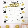Metallic Gold & Black Congrats 2023 Graduation Plastic Scene Setter, 5.4ft X 5.4ft -Costume Party Decor Store 953608