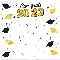 Metallic Gold & Black Congrats 2023 Graduation Plastic Scene Setter, 5.4ft X 5.4ft -Costume Party Decor Store 953608 01