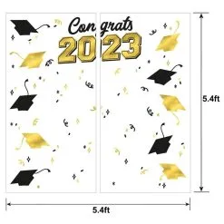 Metallic Gold & Black Congrats 2023 Graduation Plastic Scene Setter, 5.4ft X 5.4ft -Costume Party Decor Store 953608 03