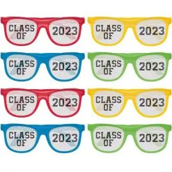 Multicolor Class Of 2023 Graduation Plastic Sunglasses, 8ct